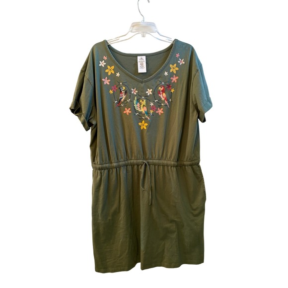 Disney Parks Dresses & Skirts - Disney Parks Enchanted Tiki Room Embroidered Parrot Dress Olive Green XL Pockets
